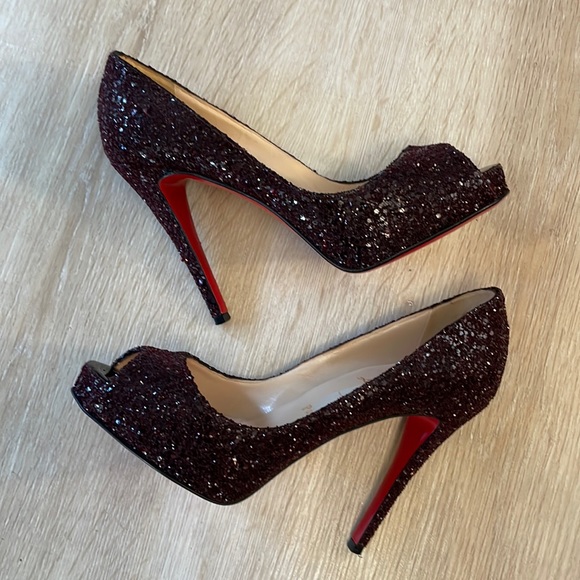 Louboutin Very Prive 120MM Oxblood Glitter - 38 - Picture 3 of 10